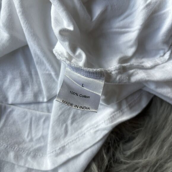 Love Peace & Lazy Days Shirt Sz L Juniors T-shirt White Extra Butter Movie Crop - Picture 5 of 10